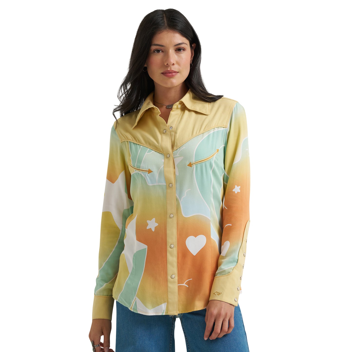Wrangler X Lainey Wilson Ladies Butter Yellow Multicolor Snap Shirt 112382833