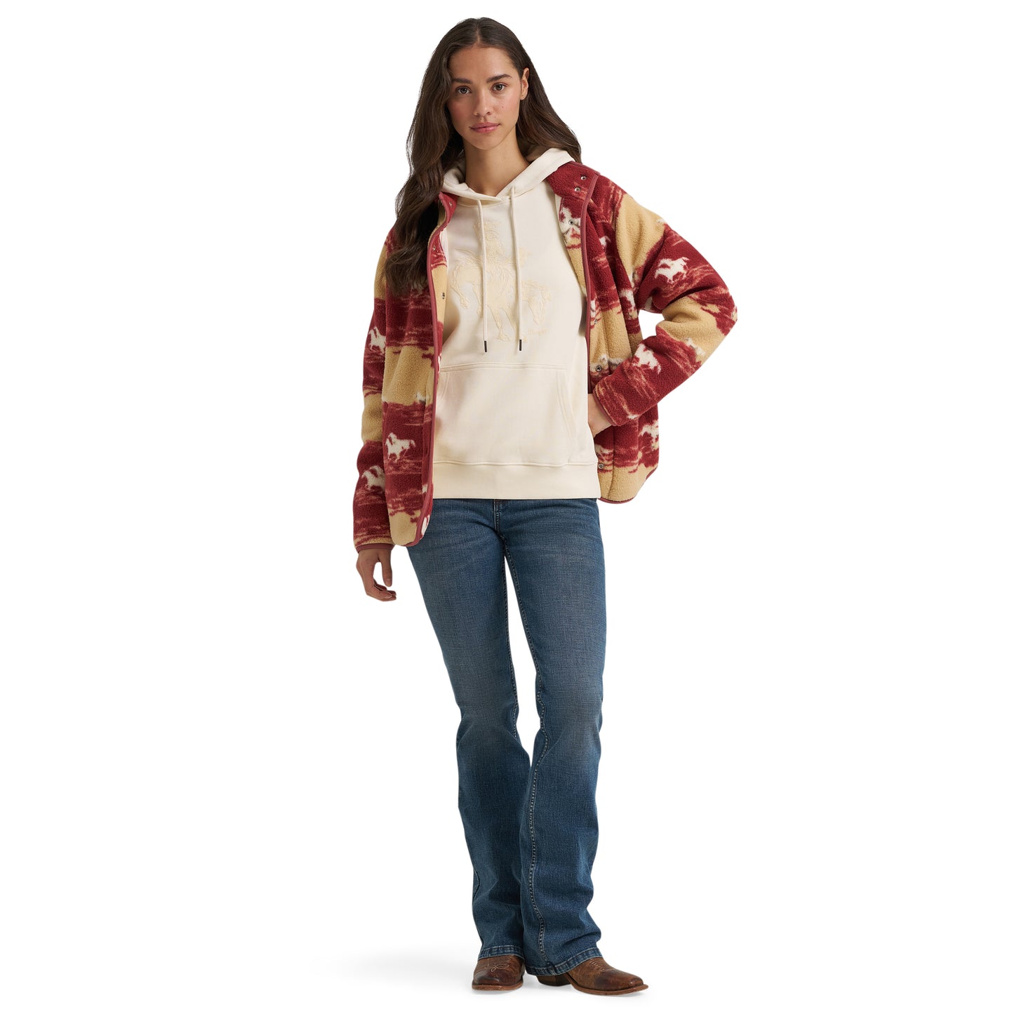 Wrangler Ladies Western Antique White Pullover Hoodie 112383943
