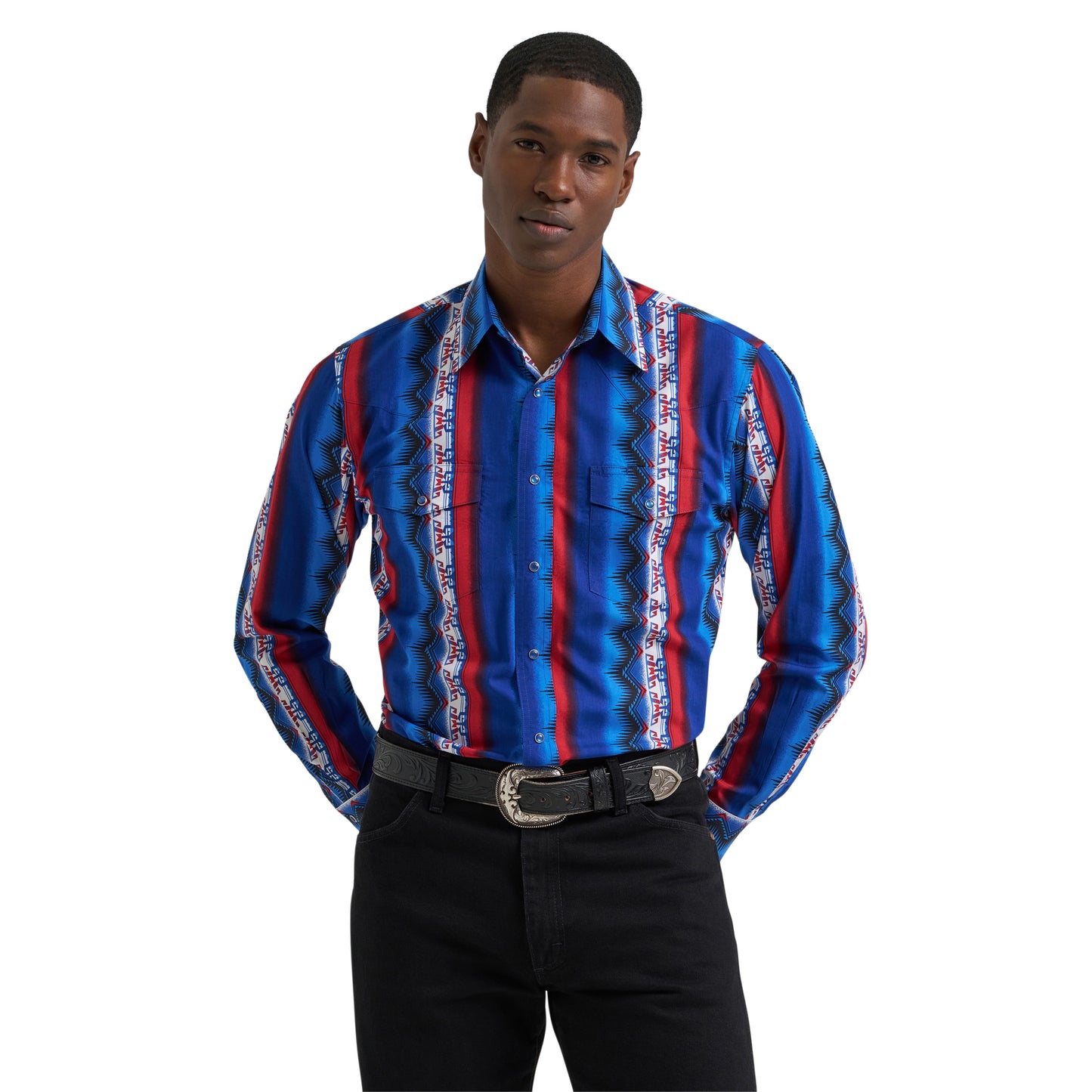 Wrangler Men's Checotah Western Classic Fit Blue Button Down 112384295