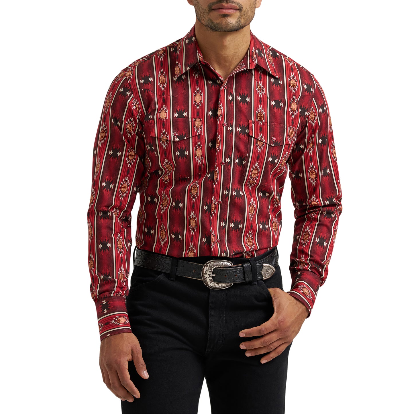 Wrangler Men's Checotah Western Classic Fit Red Button Down 112384296