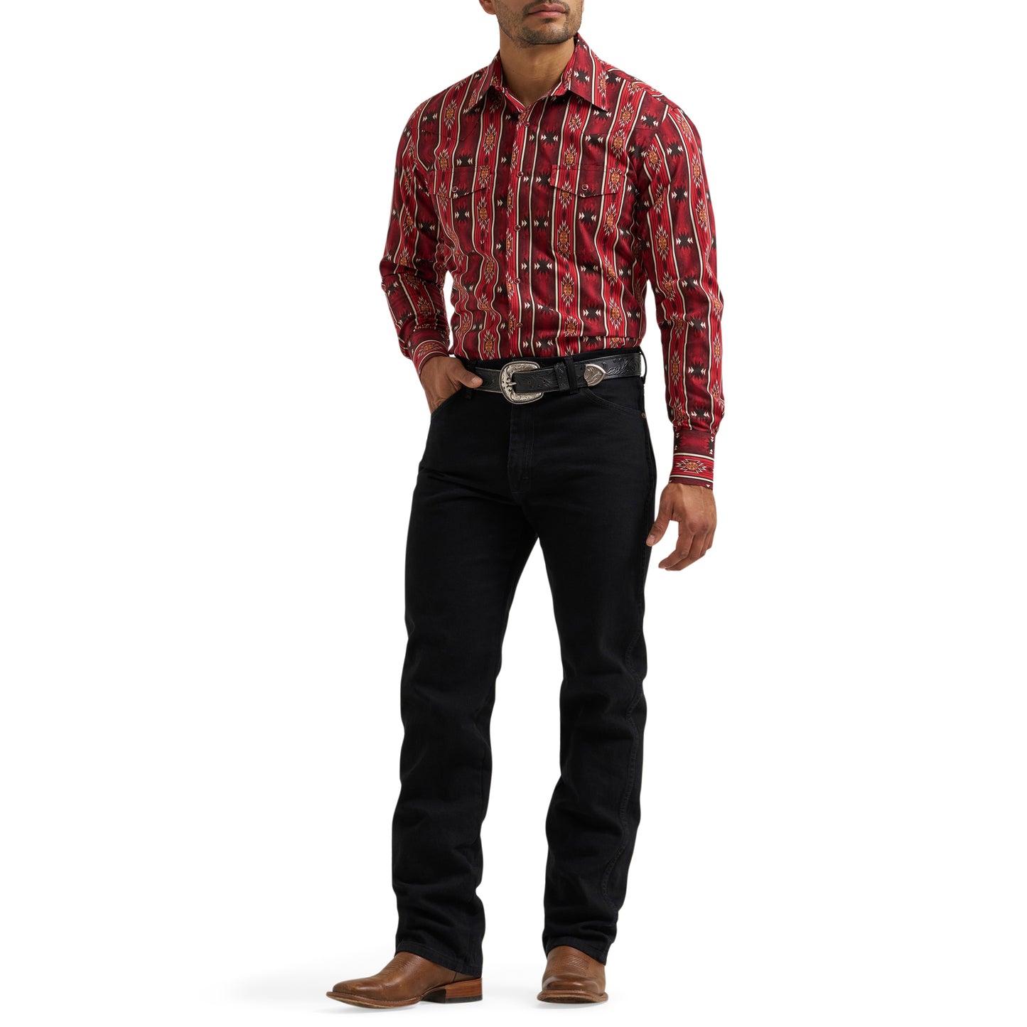 Wrangler Men's Checotah Western Classic Fit Red Button Down 112384296