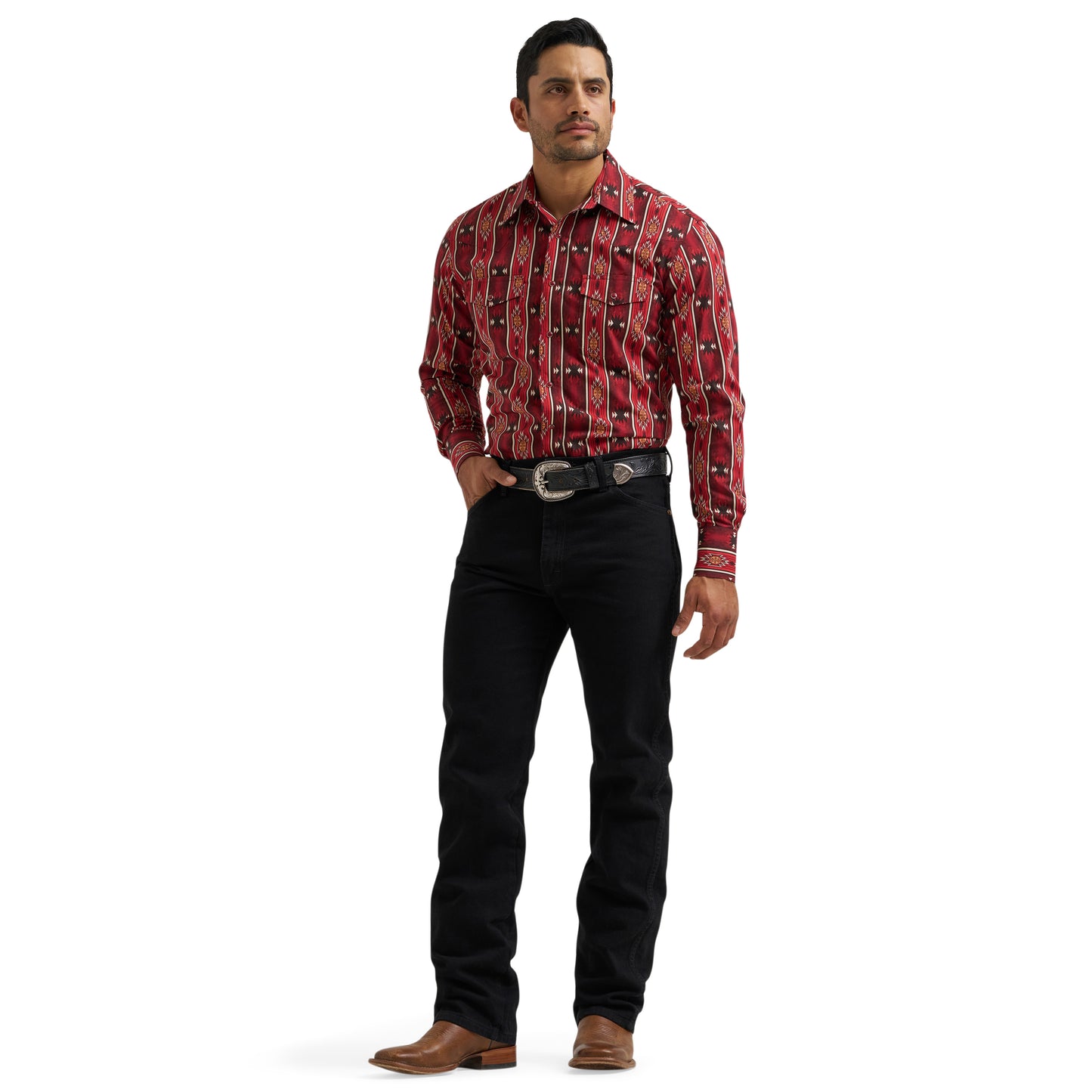Wrangler Men's Checotah Western Classic Fit Red Button Down 112384296