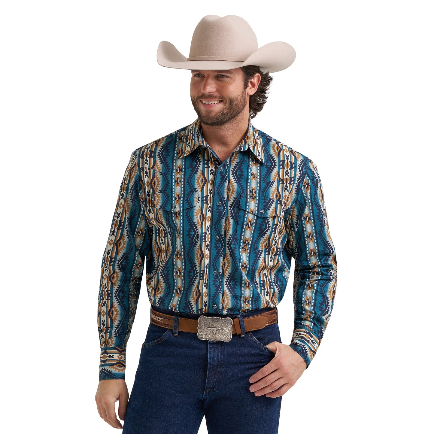 Wrangler Men's Checotah Western Classic Fit Brown Button Down 112384297