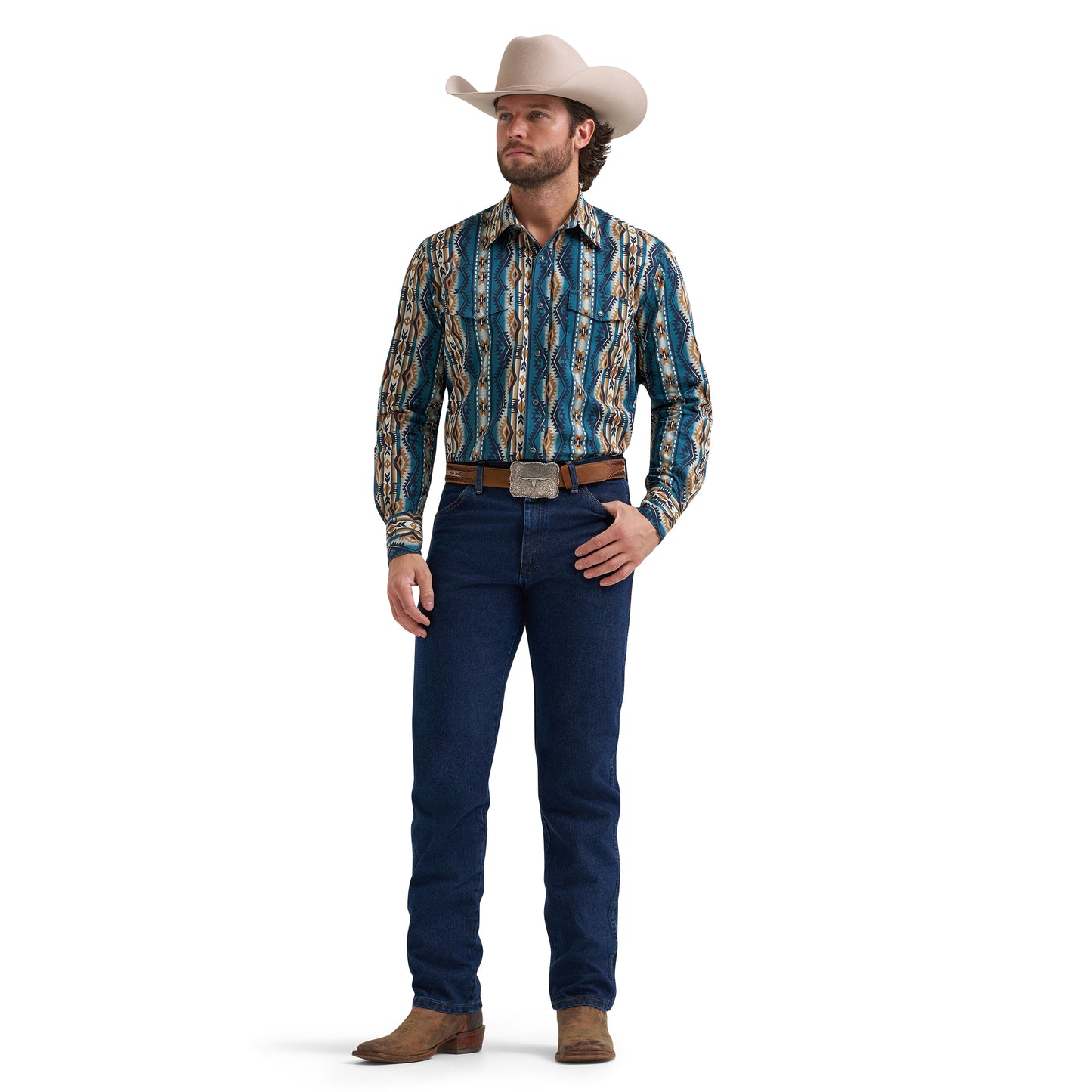 Wrangler Men's Checotah Western Classic Fit Brown Button Down 112384297