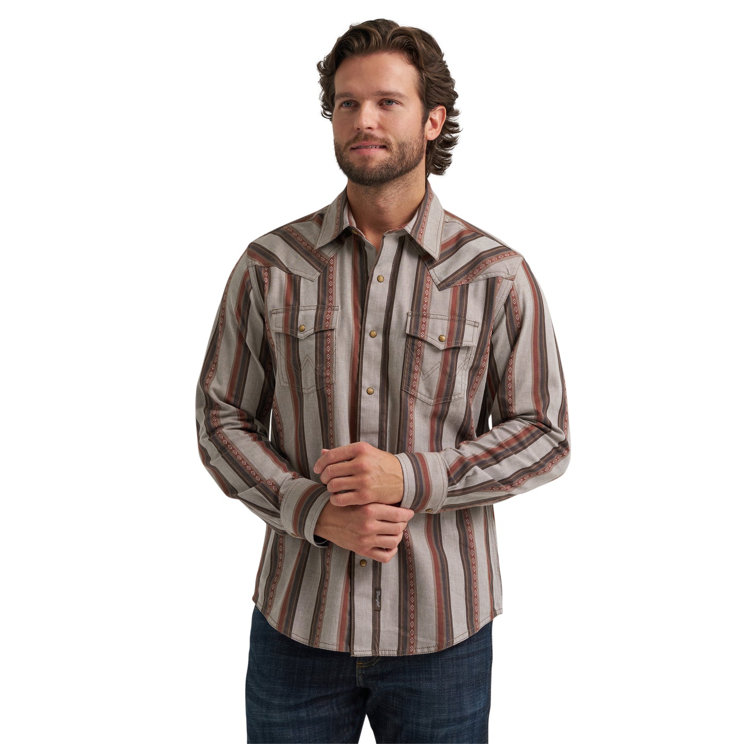 Wrangler Retro® Men's Western Premium Brown Multi Snap Shirt 112384768