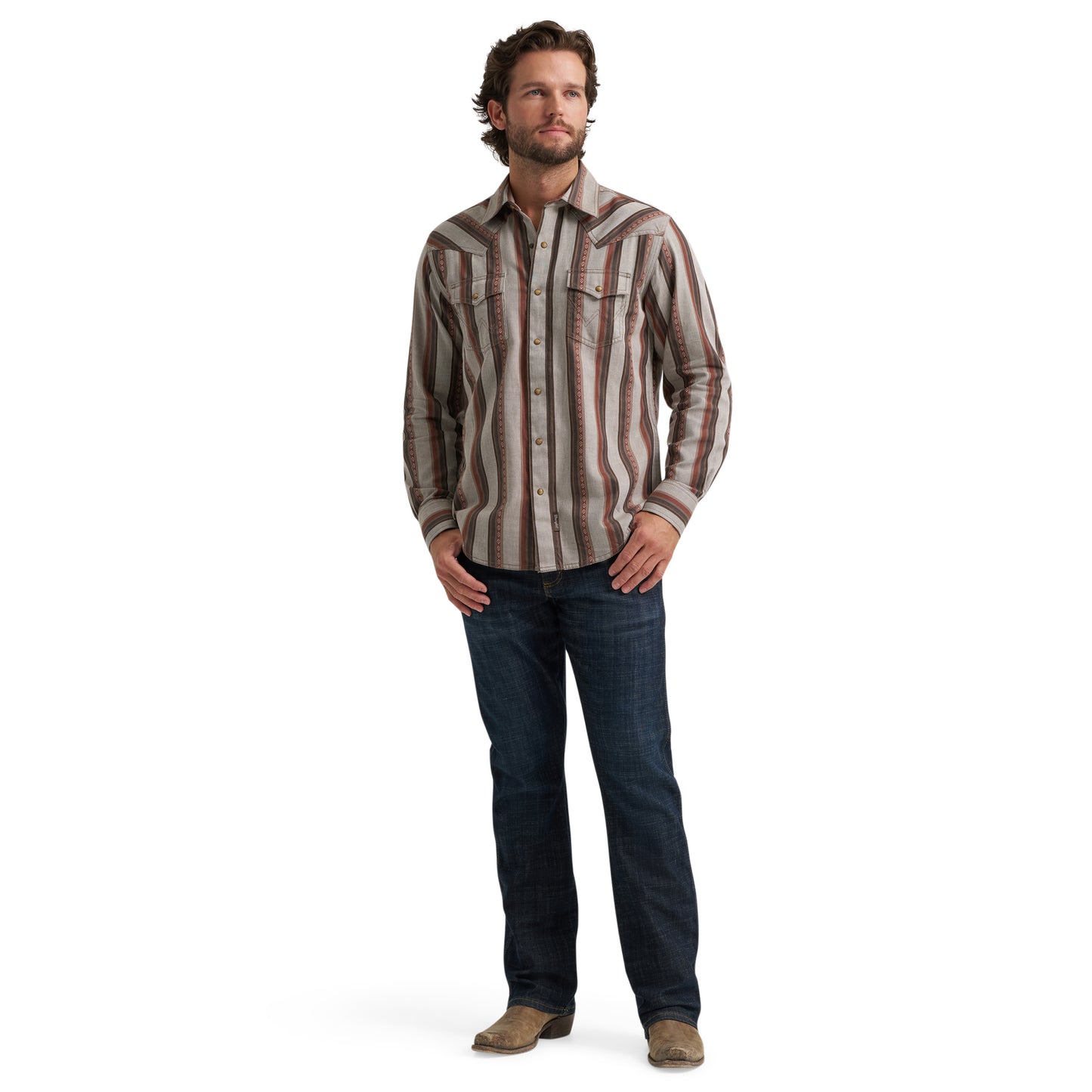 Wrangler Retro® Men's Western Premium Brown Multi Snap Shirt 112384768