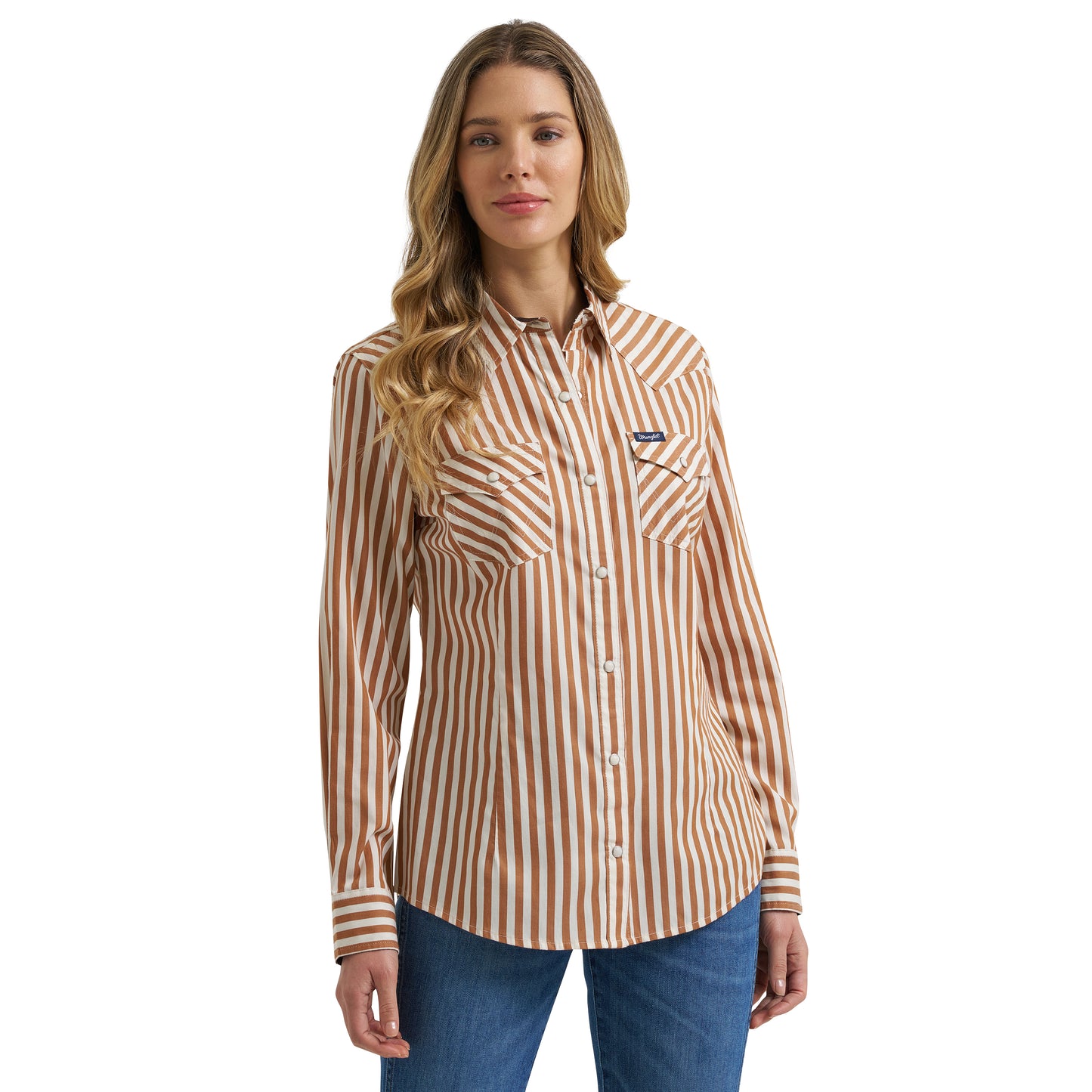 Wrangler Ladies Retro® Western Dress Brown Striped Snap Shirt 112385311