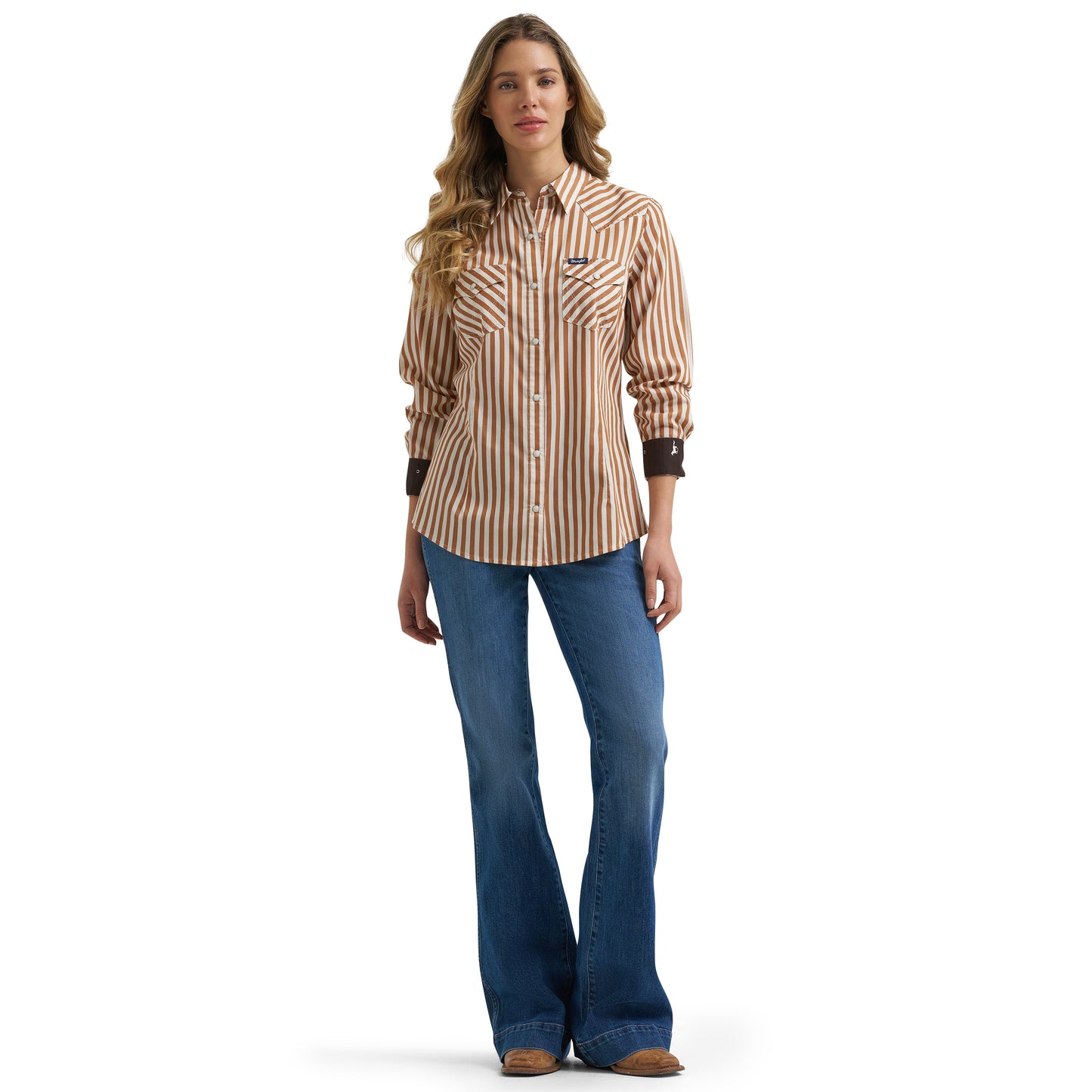 Wrangler Ladies Retro® Western Dress Brown Striped Snap Shirt 112385311