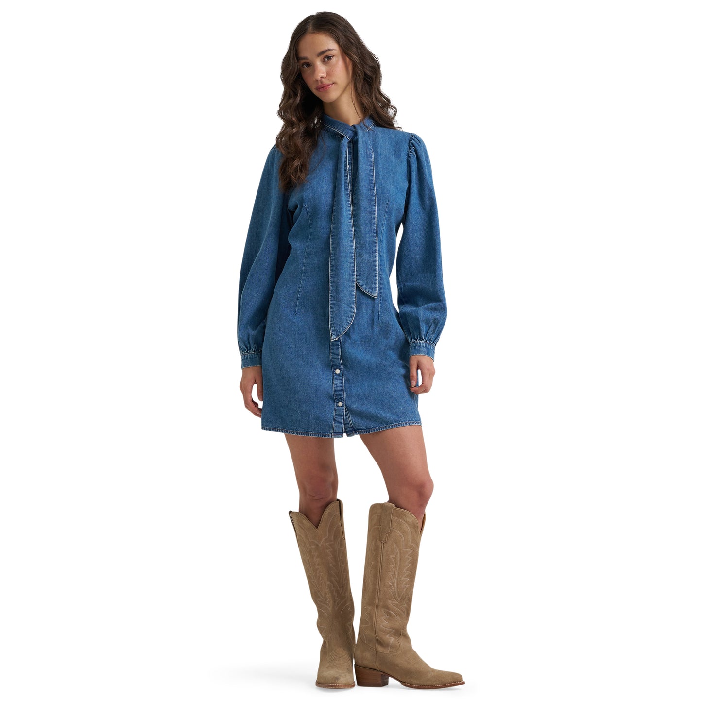 Wrangler Ladies Retro Americana Denim Neck-Tie Dress 112385430