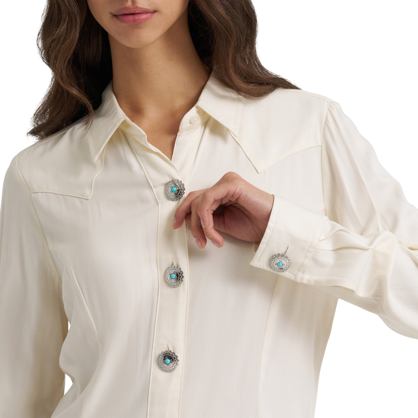 Wrangler Ladies Retro® Punchy Western White Concho Button Shirt 112385436