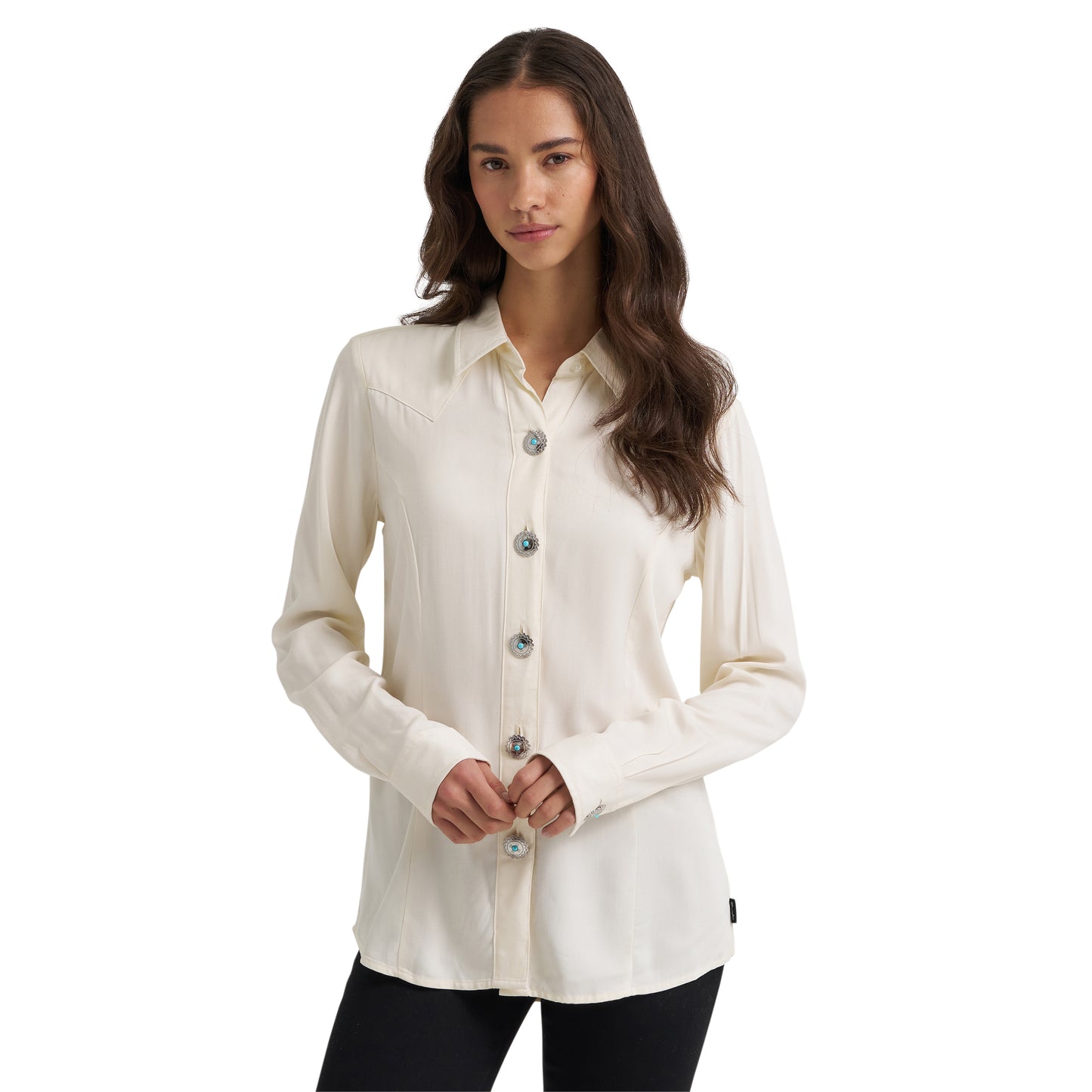 Wrangler Ladies Retro® Punchy Western White Concho Button Shirt 112385436