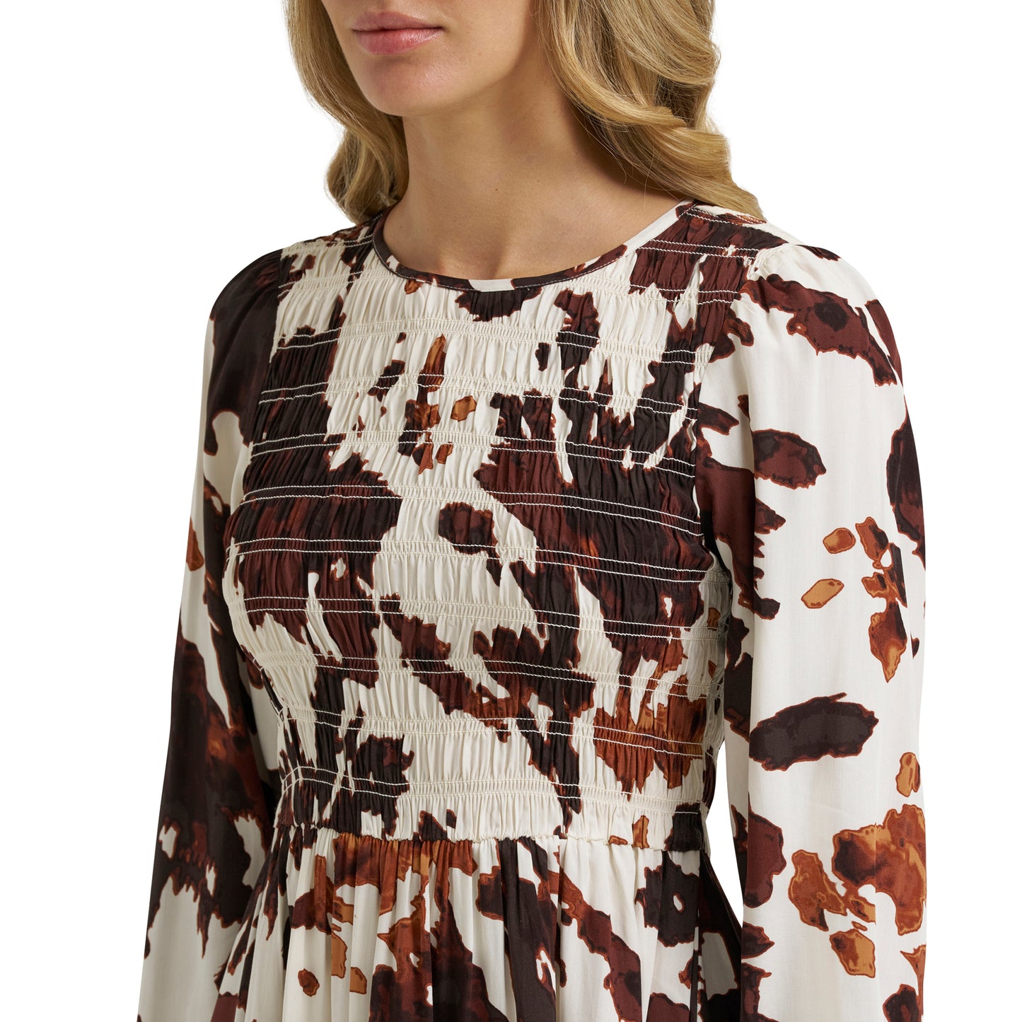 Wrangler Ladies Retro® Punchy Brown Cow Print Smocked Dress 112385437