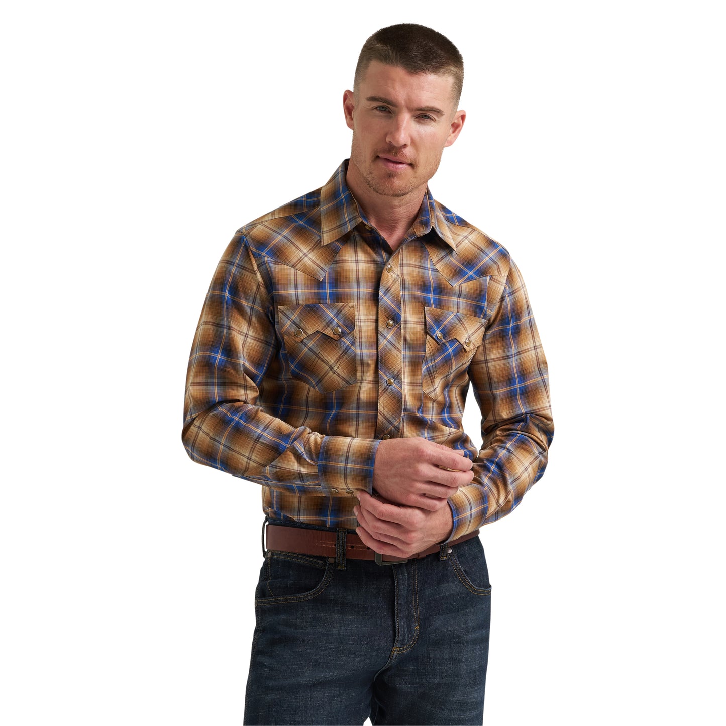 Wrangler Men's Retro® Brown Plaid Print Snap Shirt 112385596