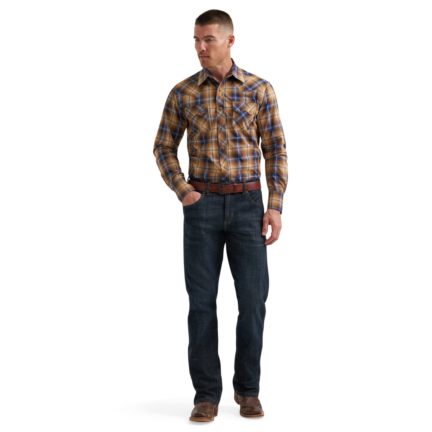 Wrangler Men's Retro® Brown Plaid Print Snap Shirt 112385596