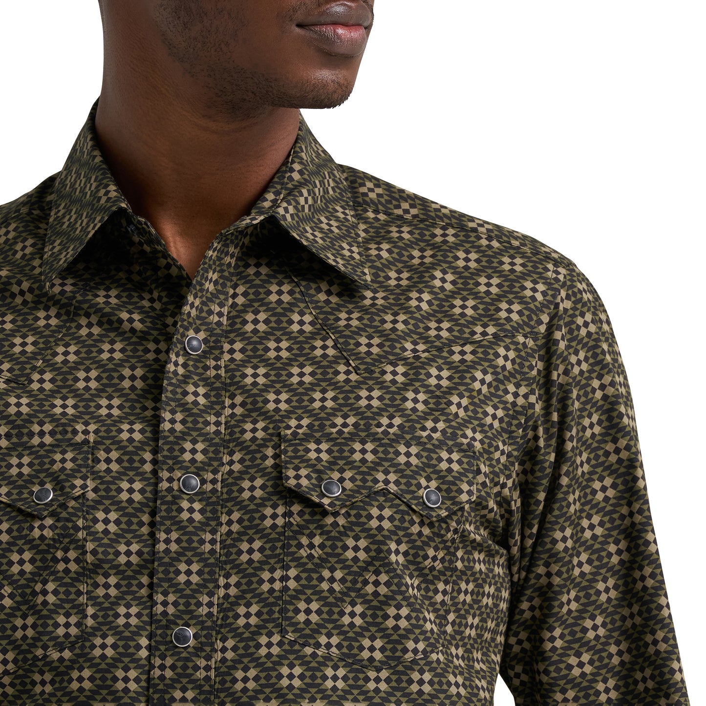 Wrangler Men's Retro® Black & Brown Geo Print Snap Shirt 112385601