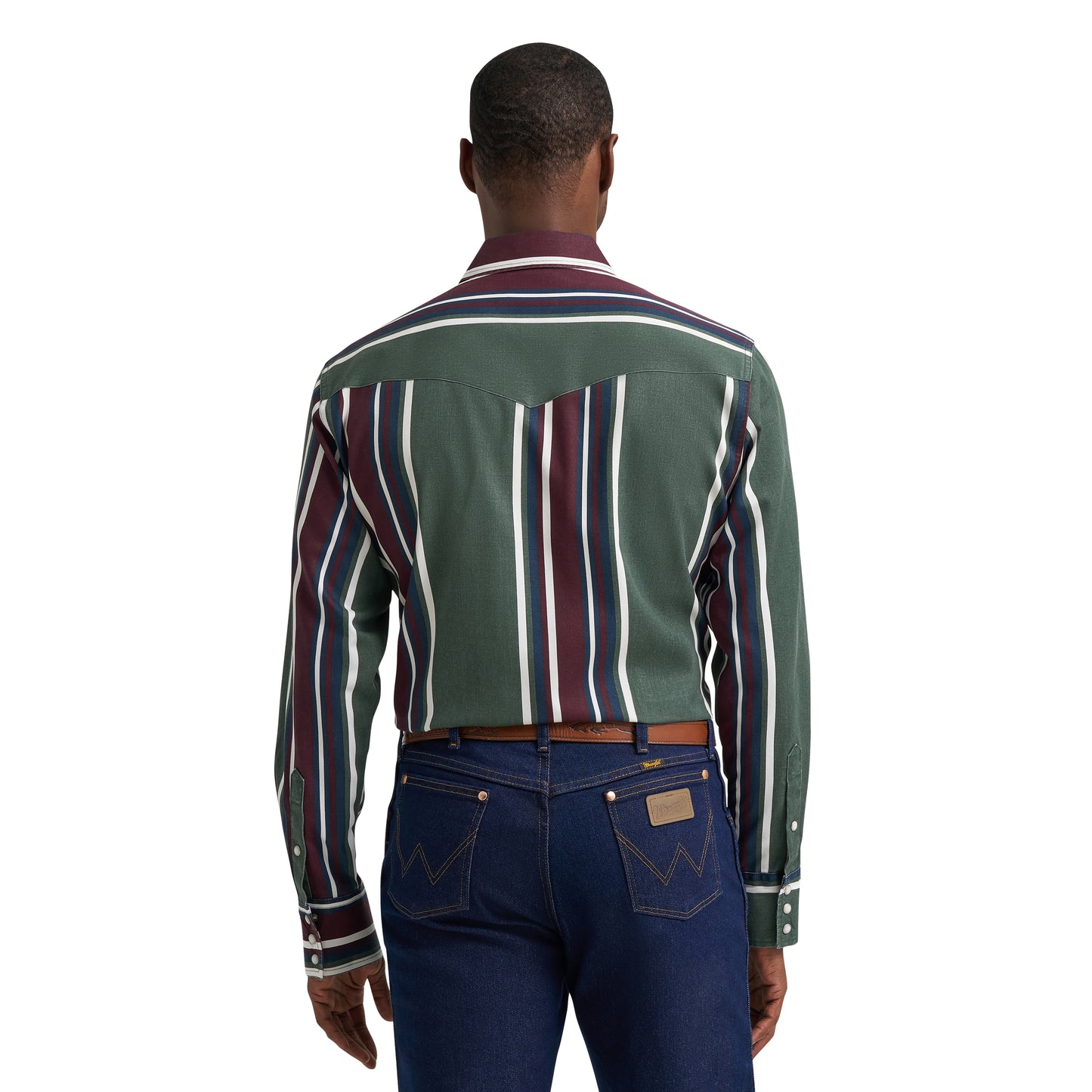 Wrangler Men's Vintage Inspired Brushpopper Green Multi Stripe Shirt 112385788