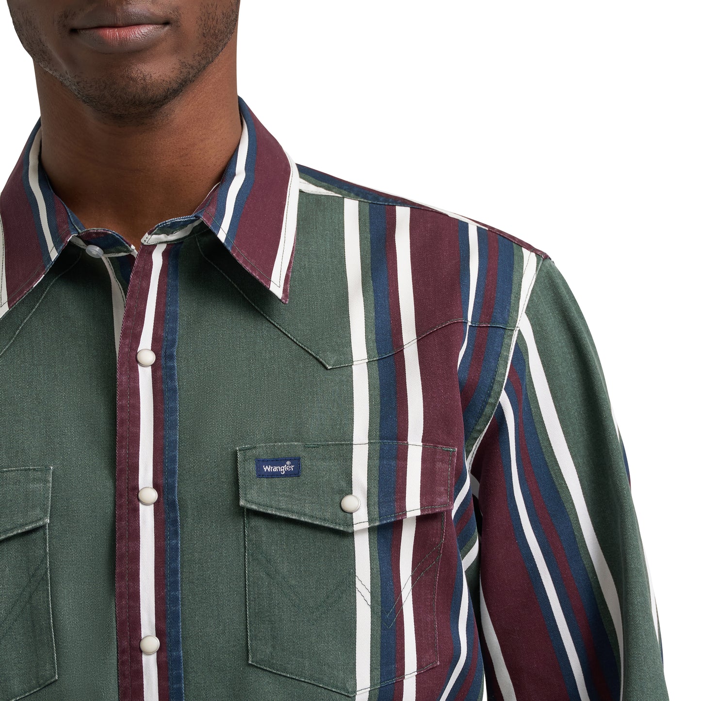 Wrangler Men's Vintage Inspired Brushpopper Green Multi Stripe Shirt 112385788