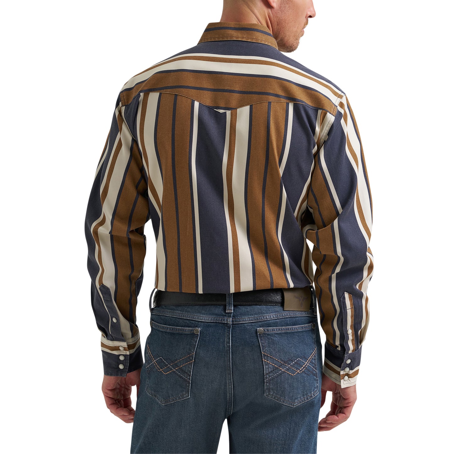 Wrangler Men's Vintage Inspired Brushpopper Brown & Blue Striped Shirt 112385789