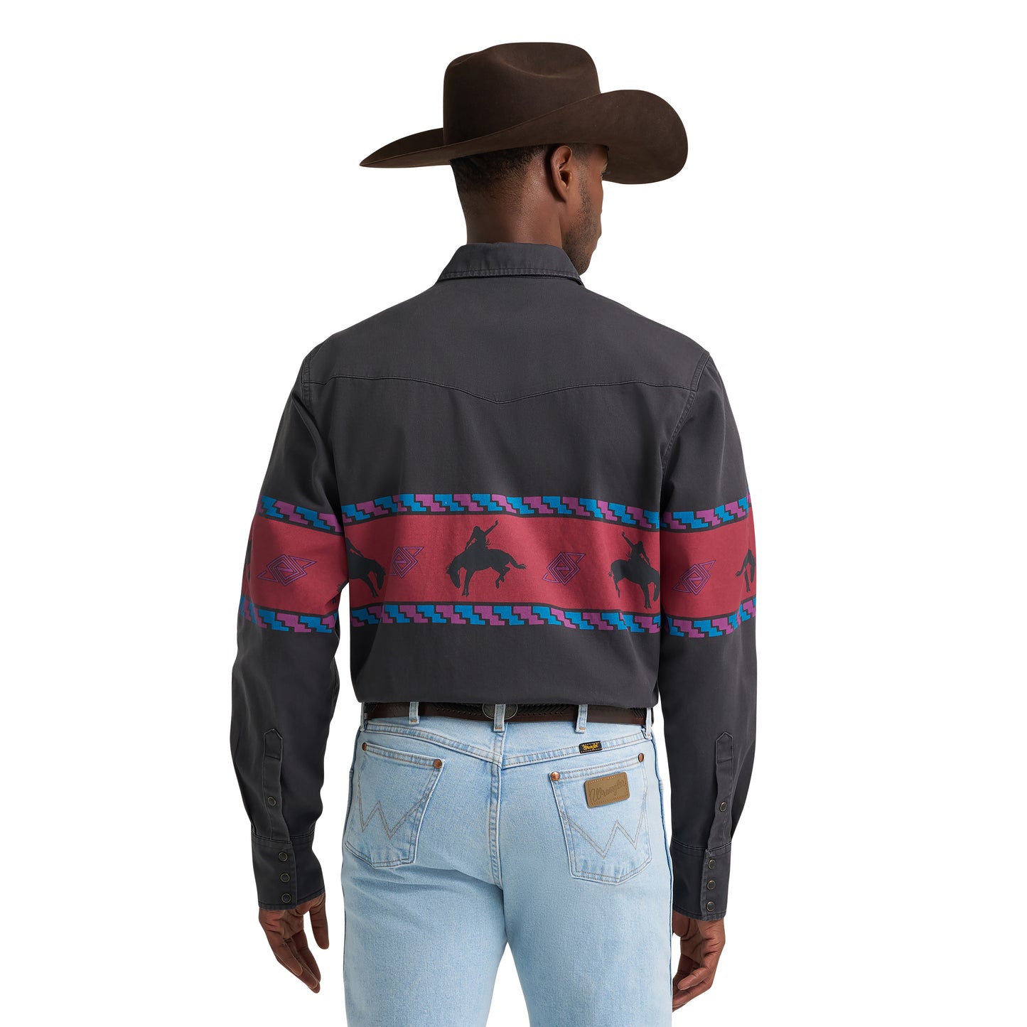 Wrangler Men's Vintage Inspired Black Border Print Snap Shirt 112385790