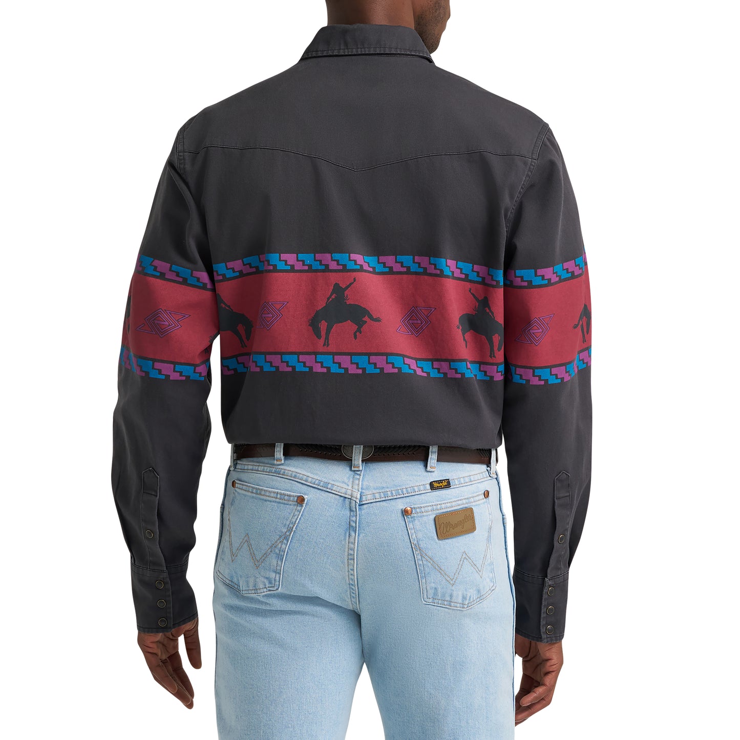 Wrangler Men's Vintage Inspired Black Border Print Snap Shirt 112385790