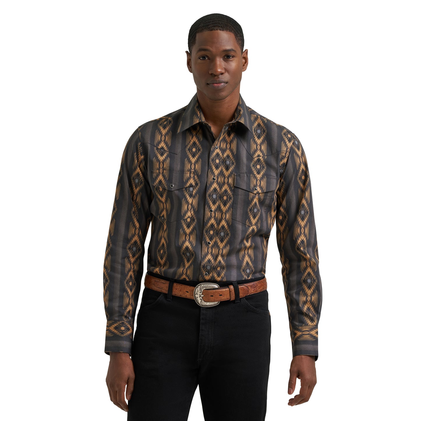 Wrangler Men's Checotah® Dress Western Brown & Black Snap Shirt 112385791