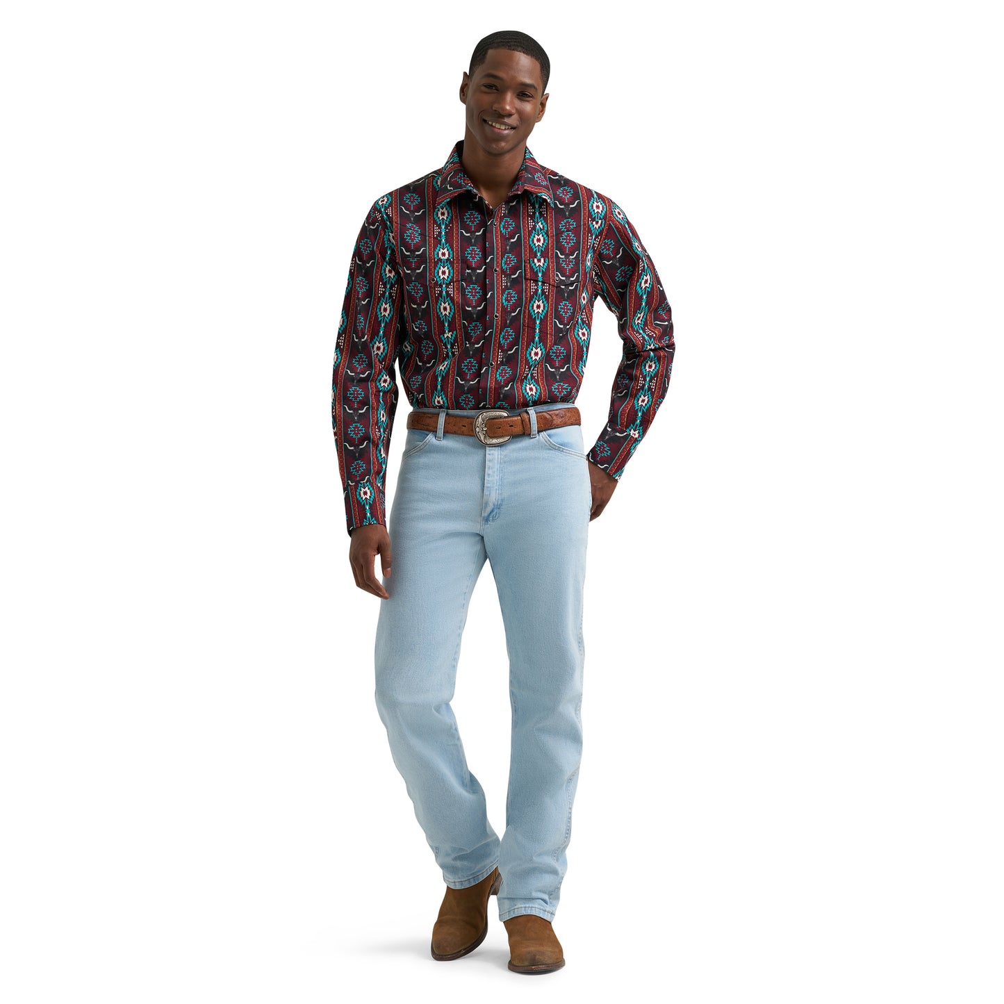 Wrangler Men's Checotah® Dress Western Red Multi Snap Shirt 112385793