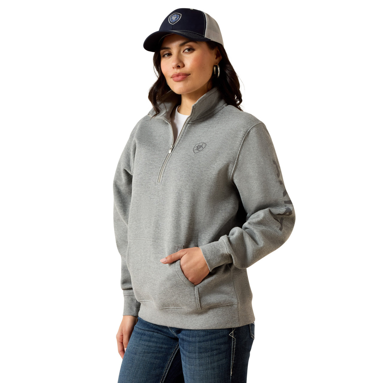 Ariat Ladies Logo 1/2 Zip Heather Grey Sweatshirt 10064012