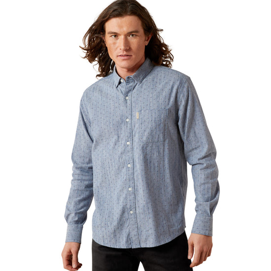 Ariat Men's Macoy Modern Fit Chambray Blue Button Down Shirt 10065763