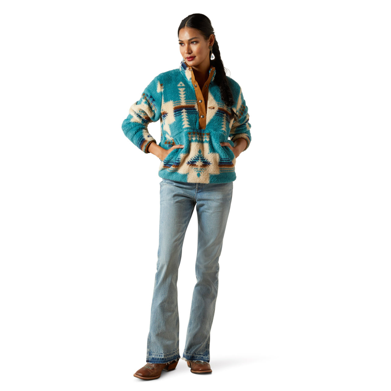 Ariat Ladies Berber Agave Southwest Print Snap Front Sweatshirt 10062613