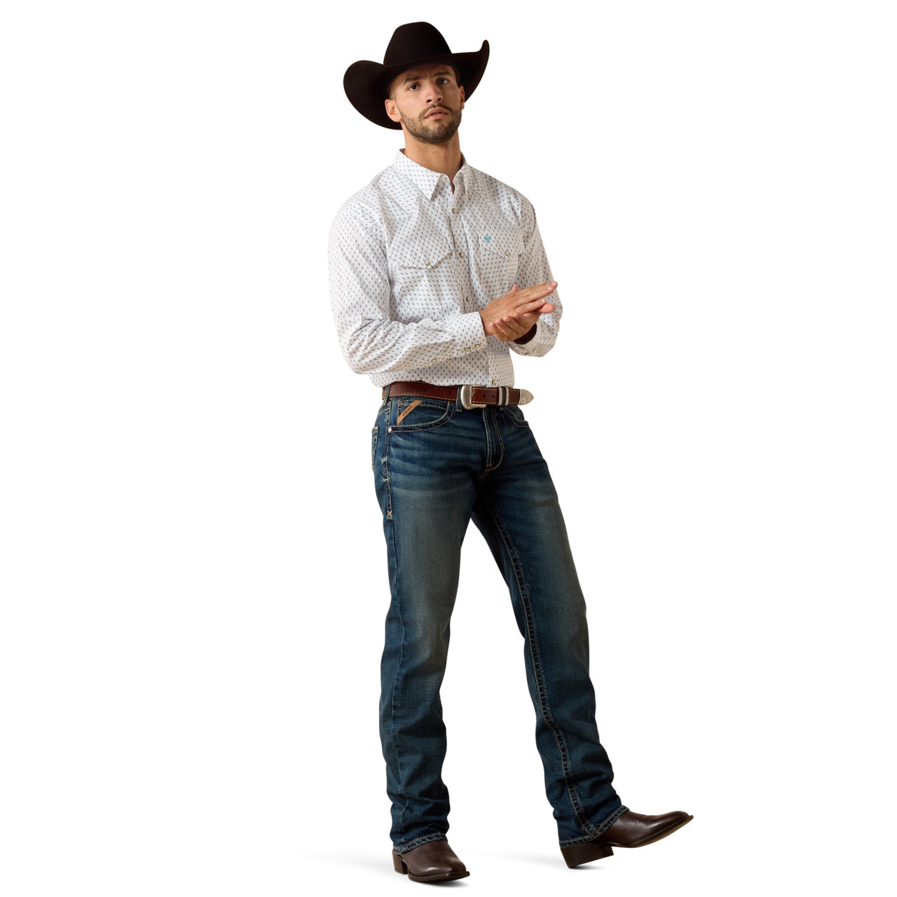 Ariat Men's Terence White Geometric Print Classic Fit Snap Shirt 10071722