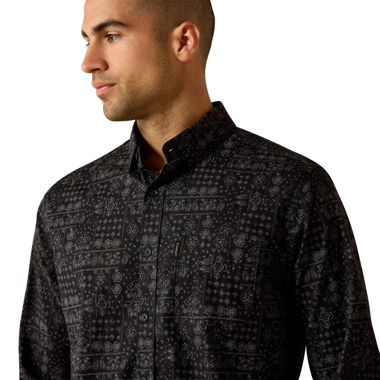 Ariat Men's Micah Black Paisley Patch Print Modern Fit Shirt 10071025