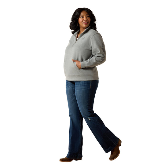 Ariat Ladies Logo 1/2 Zip Heather Grey Sweatshirt 10064012