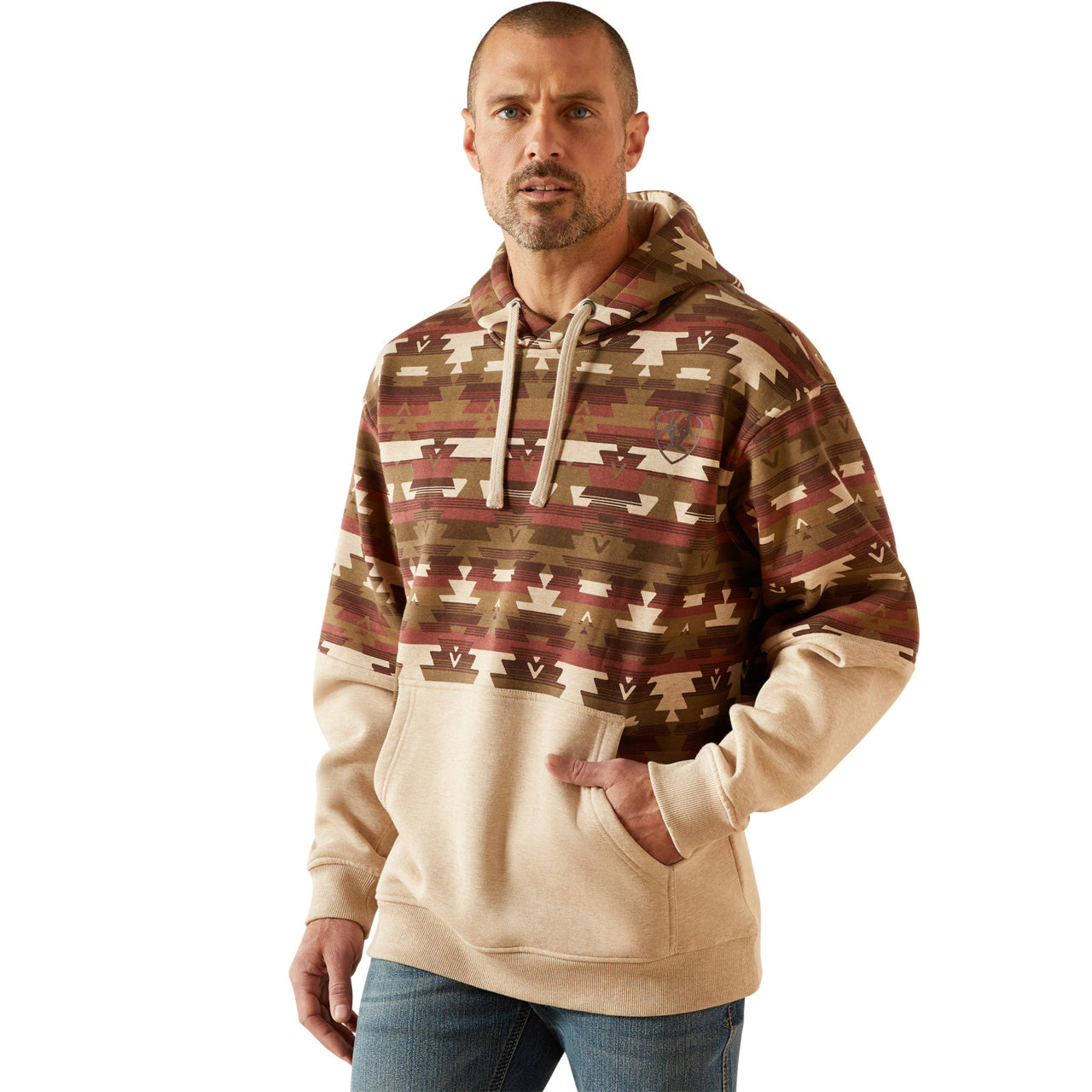 Ariat Men's Color Block Oatmeal Southwest Hoodie 10062906