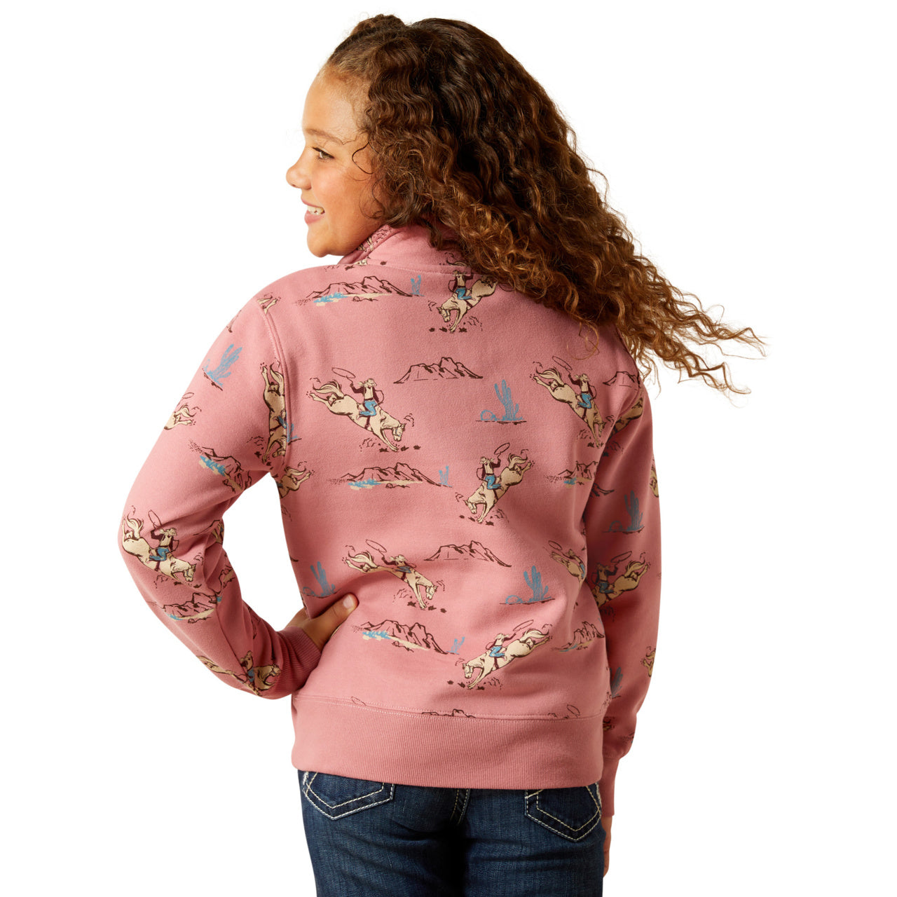 Ariat Youth Girl's Pink Bronc Toile Scene 1/4 Zip Sweatshirt 10062847