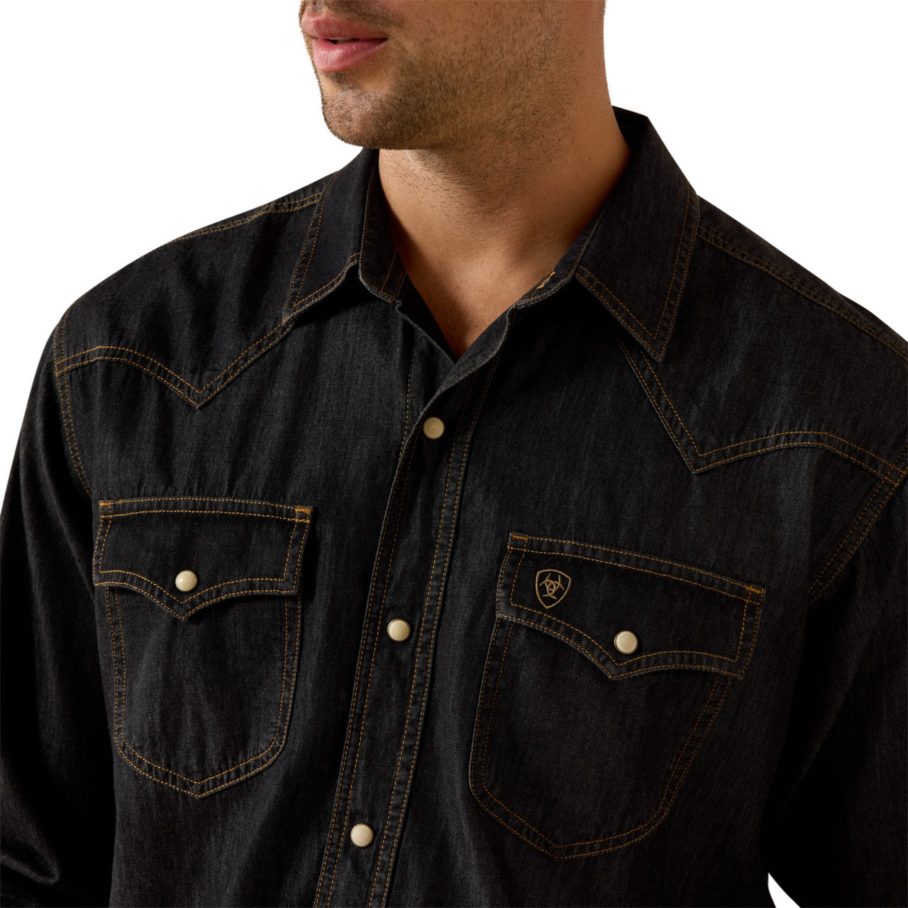 Ariat Men's Retro Halford Dark Grey Chambray Fitted Snap Shirt 10071712