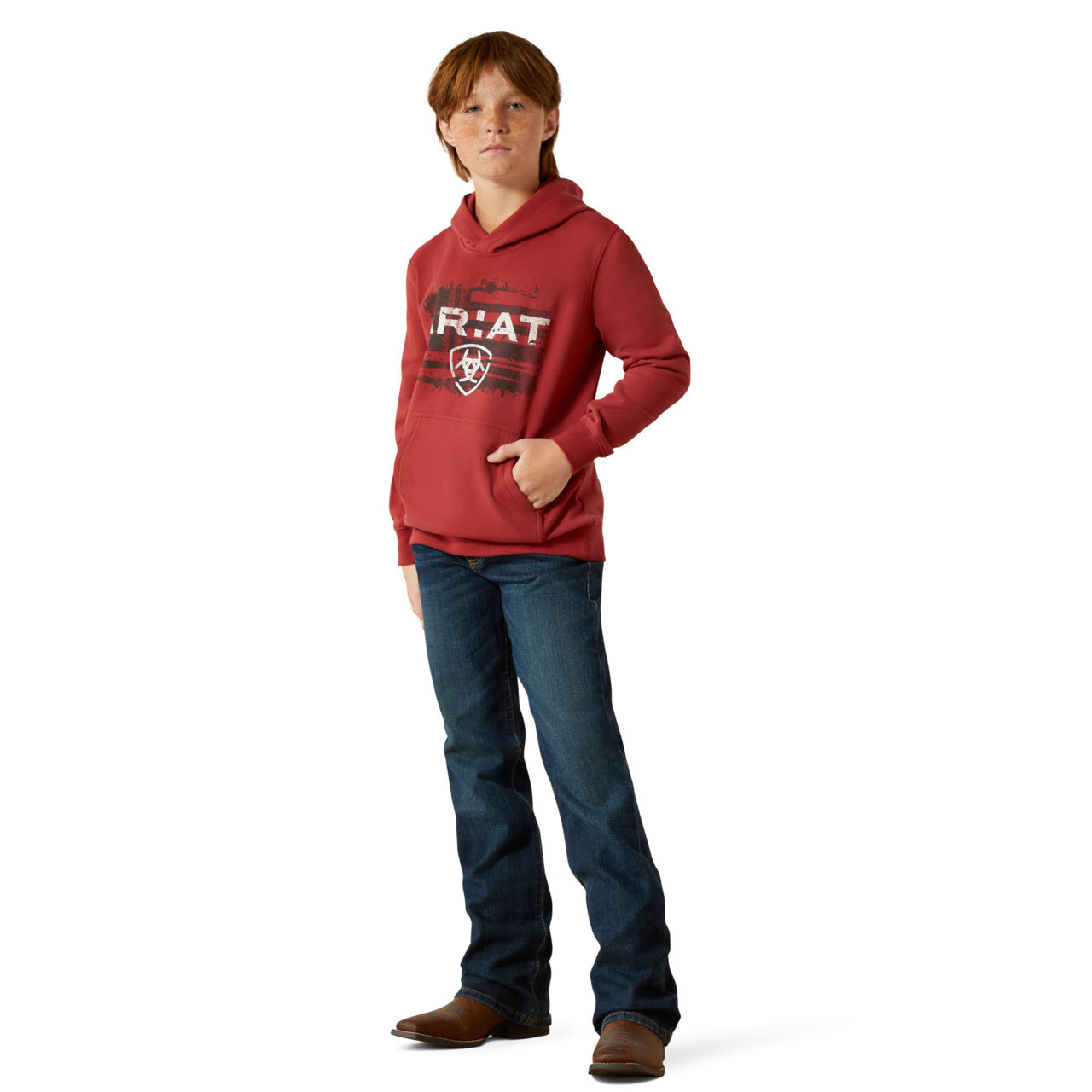 Ariat Youth Boy's Liquid Stamp Flag Brick Red Hoodie 10062462