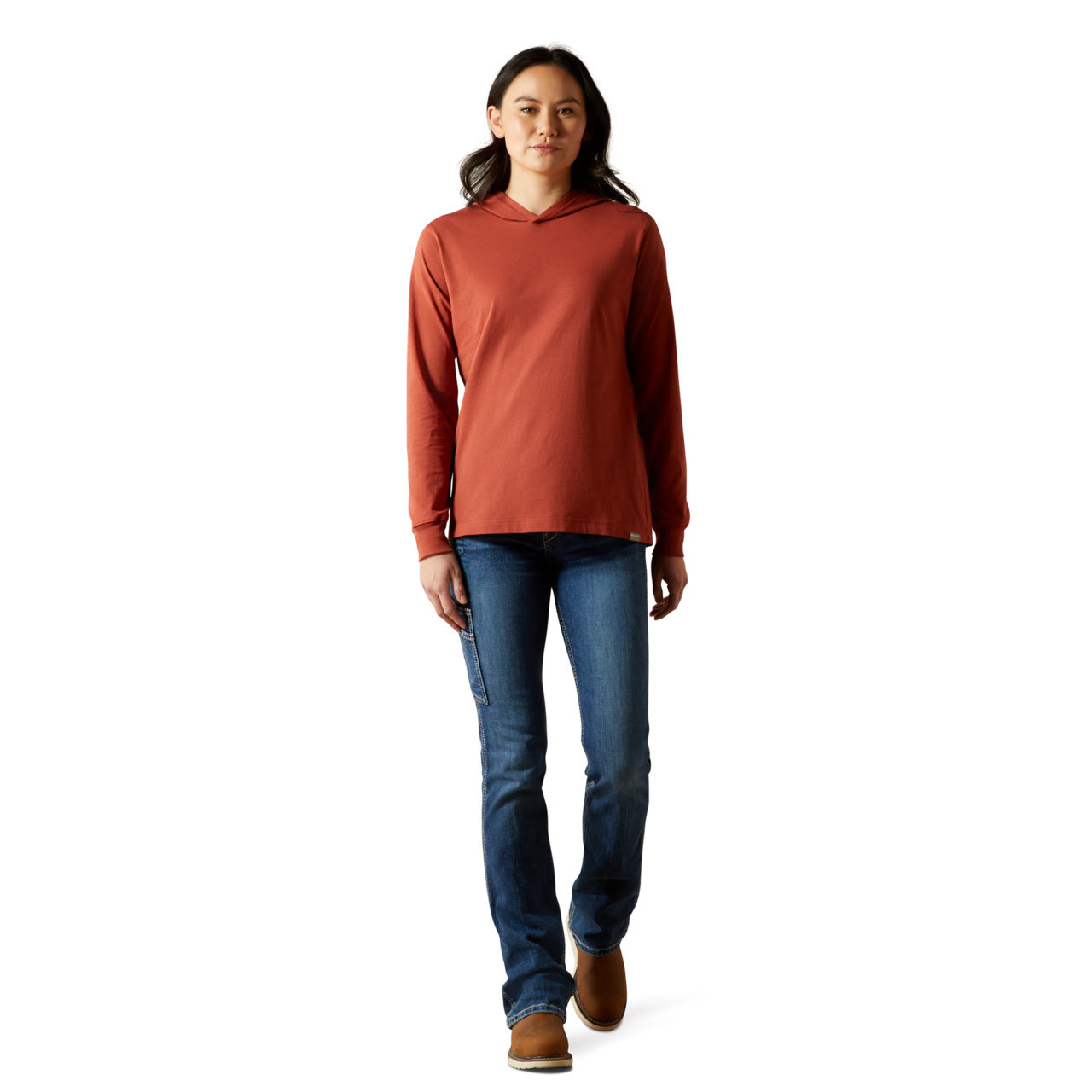 Ariat Ladies Rebar Cotton Strong Barn Red Hooded T-Shirt 10062699