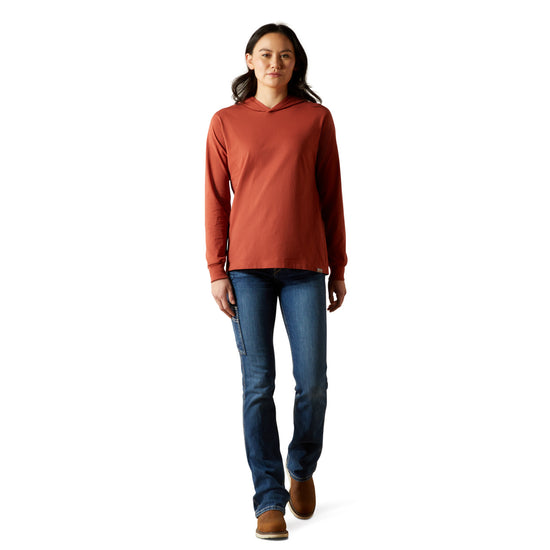 Ariat Ladies Rebar Cotton Strong Barn Red Hooded T-Shirt 10062699