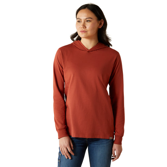 Ariat Ladies Rebar Cotton Strong Barn Red Hooded T-Shirt 10062699