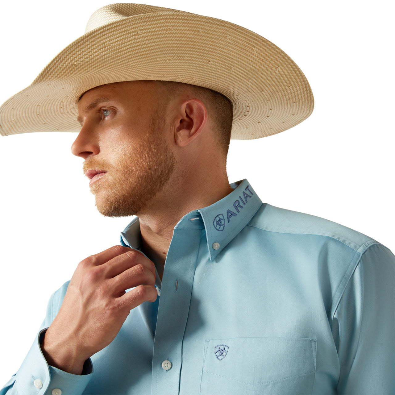 Ariat Men's Team Logo Twill Light Blue Classic Button Down Shirt 10055235