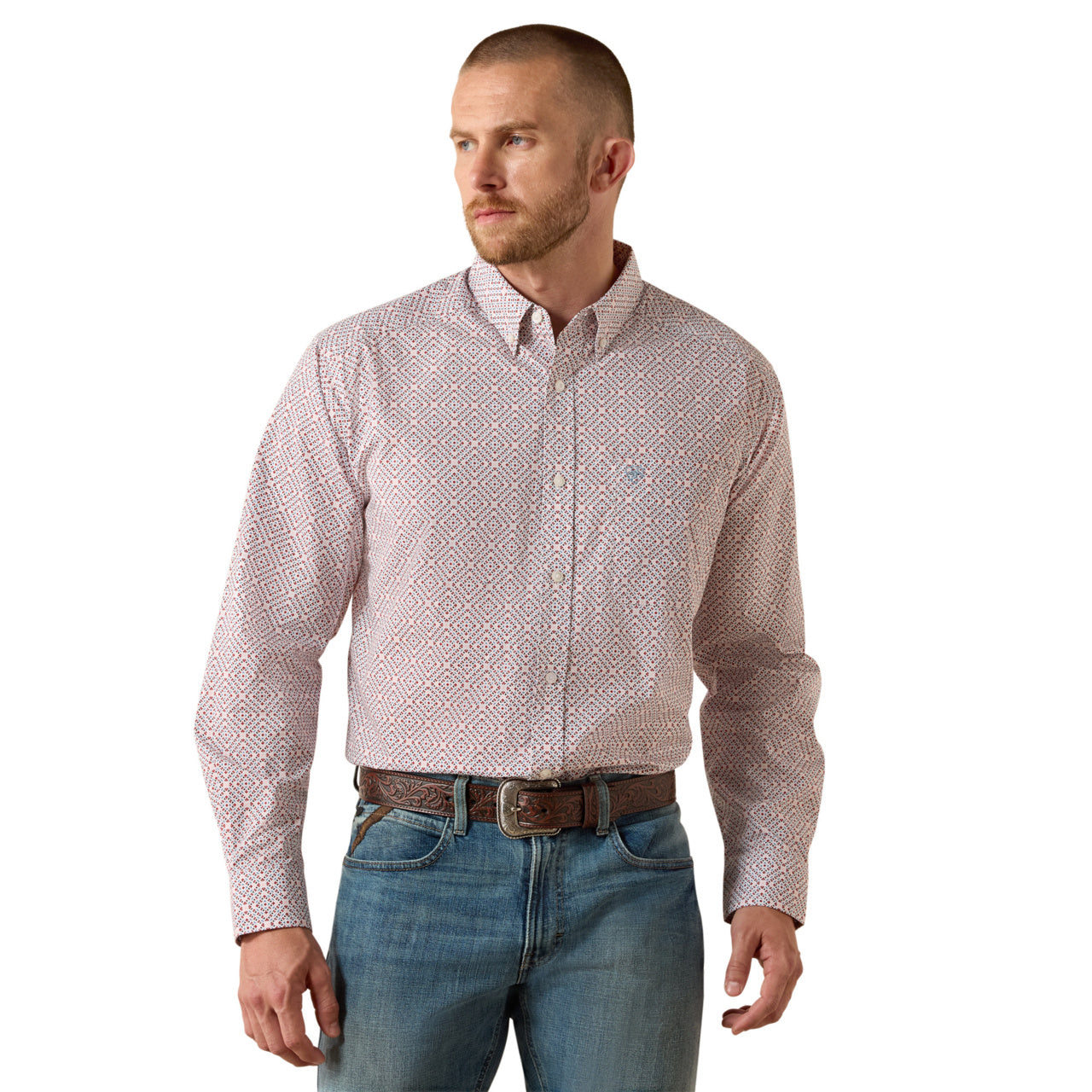 Ariat Men's Tiernan White Geo Print Classic Fit Shirt 10071609