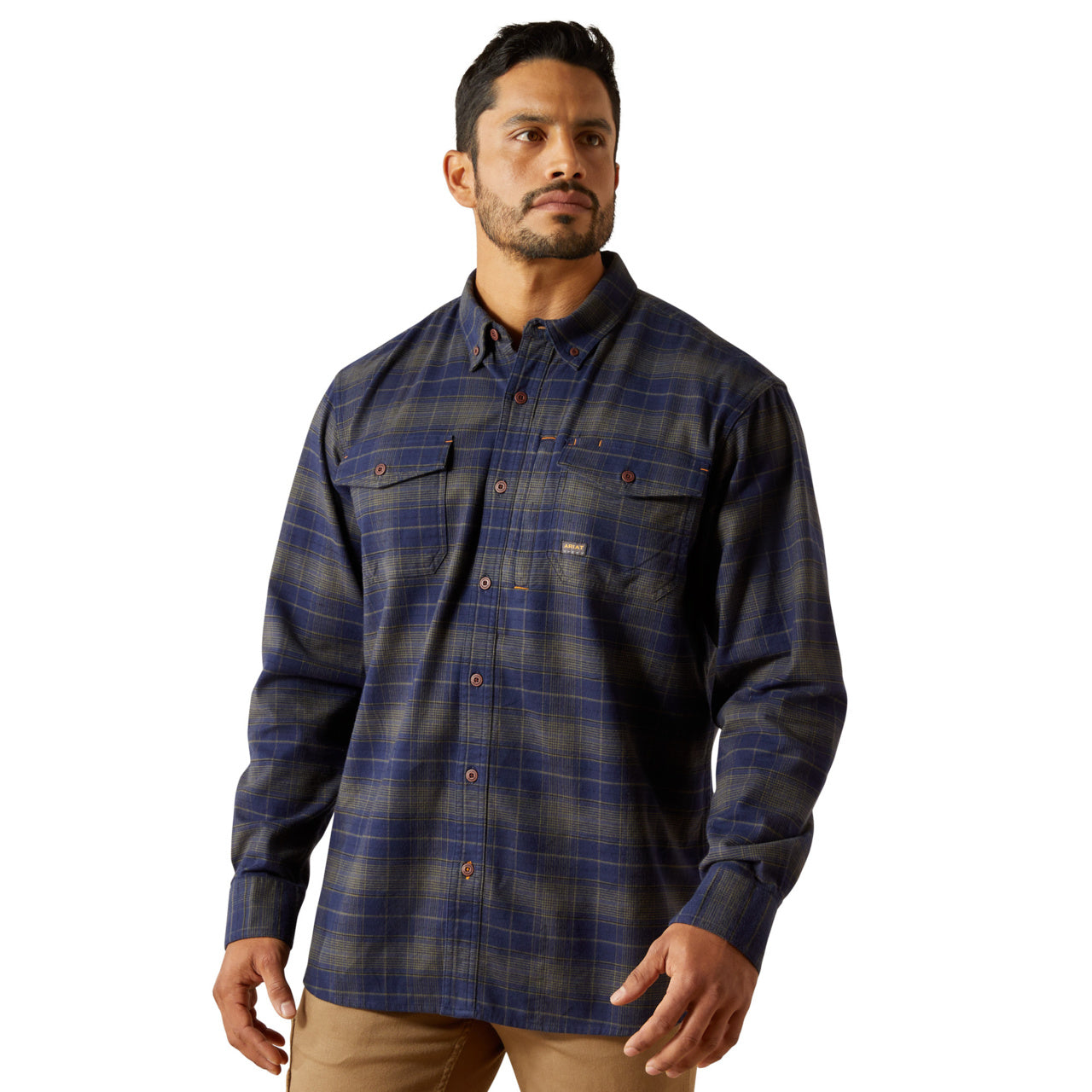 Ariat Men's Rebar Navy Flannel DuraStretch Work Shirt 10062532