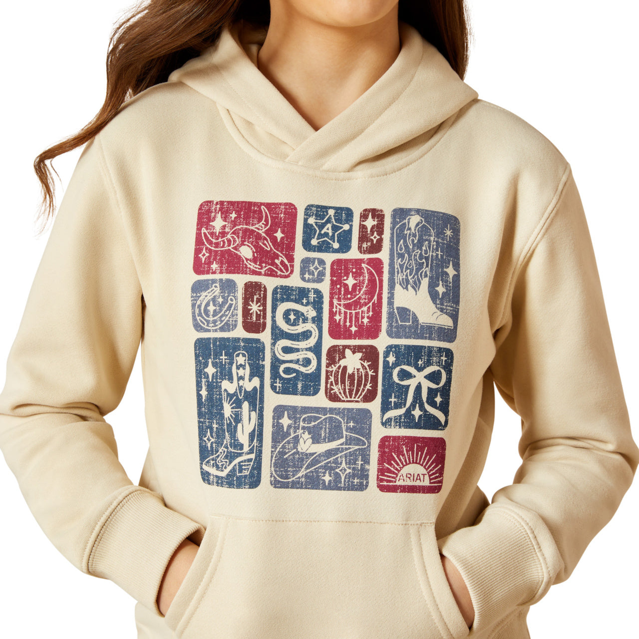 Ariat Youth Girl's Western Blocks Oyster Grey Pullover Hoodie 10065937