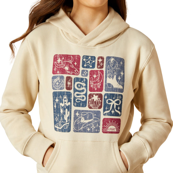 Ariat Youth Girl's Western Blocks Oyster Grey Pullover Hoodie 10065937