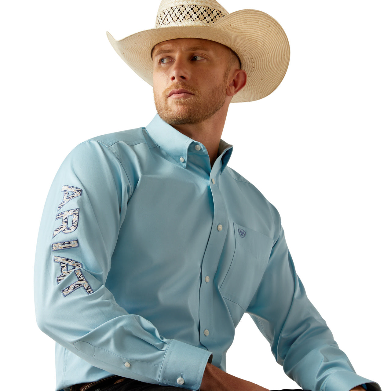 Ariat Men's Team Logo Twill Light Blue Classic Button Down Shirt 10055235
