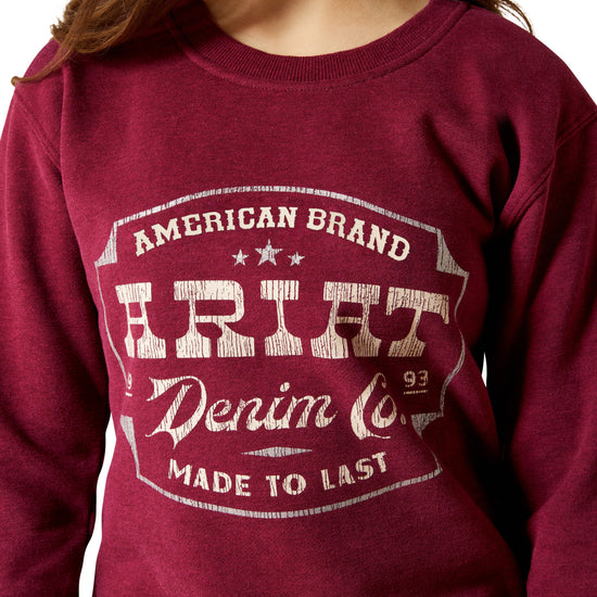 Ariat Youth Girl's Heather Red Emblem Sweatshirt 10065861