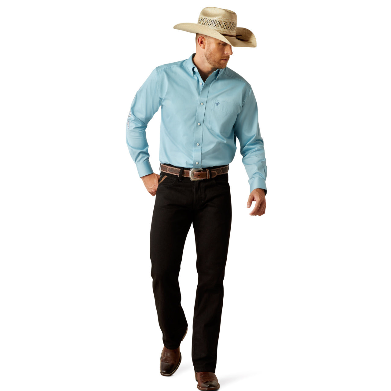 Ariat Men's Team Logo Twill Light Blue Classic Button Down Shirt 10055235