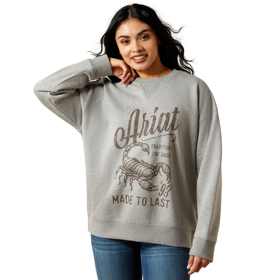 Ariat Ladies Scorpion Script Heather Grey Oversized Sweatshirt 10065870