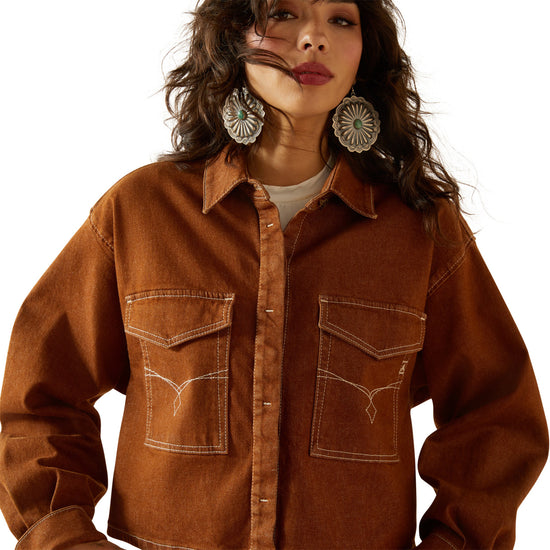 Ariat Ladies Boxy Cropped Pecan Brown Denim Jacket 10063166