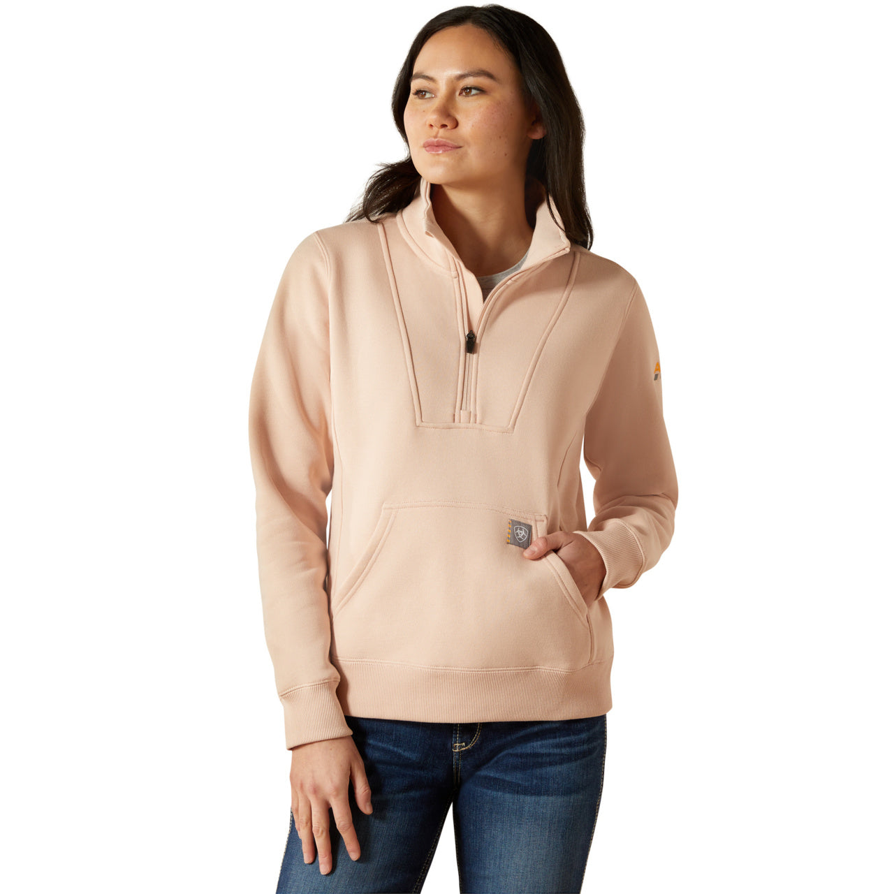 Ariat Ladies Rebar Traverse Funnel Neck Cameo Rose Sweatshirt 10062330